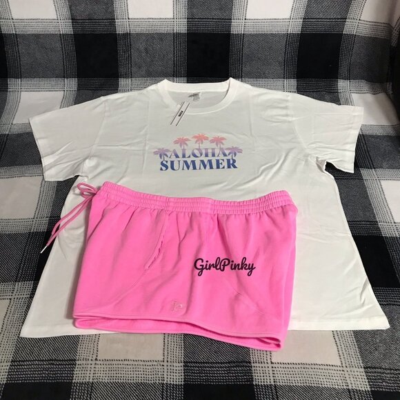 victoria secrets PINK CURVED HEM shorts outfit IN HOT PINK SIZE EXTRA LARGE - Picture 2 of 7